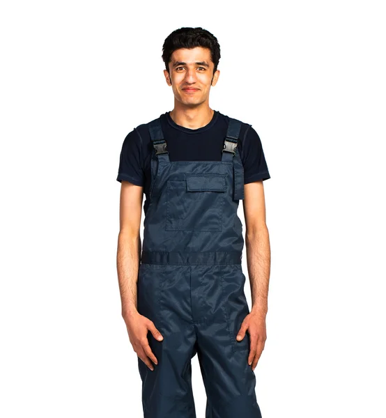 Repairman Arab nationality in the construction overalls on a whi — Stock Photo, Image