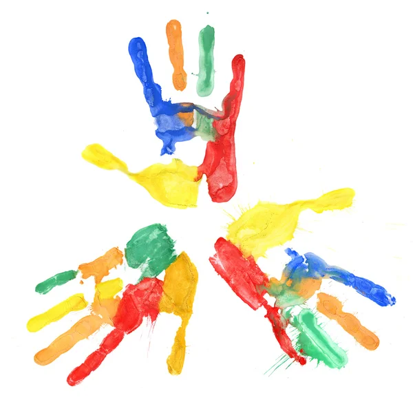 Close up of colored hand print on white — Stock Photo, Image