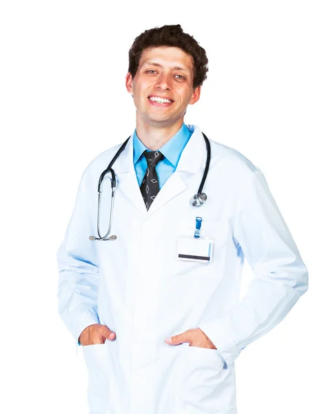 Portrait of the smiling doctor on a white Stock Image