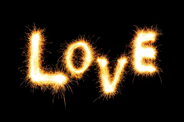 Valentines day - liefde gemaakt een sparkler op zwart — Stockfoto