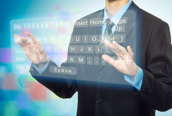 Hands pushing a button on a touch screen — Stock Photo, Image