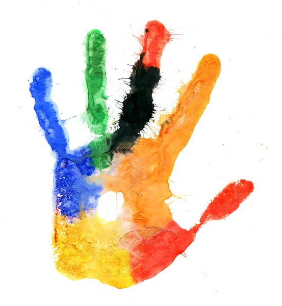 Close up of colored hand print on white — Stock Photo, Image