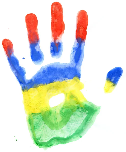 Handprint of a Mauritius flag on a white — Stock Photo, Image