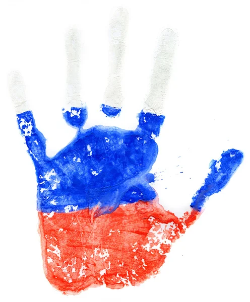 Handprint of a Russian flag on a white — Stock Photo, Image