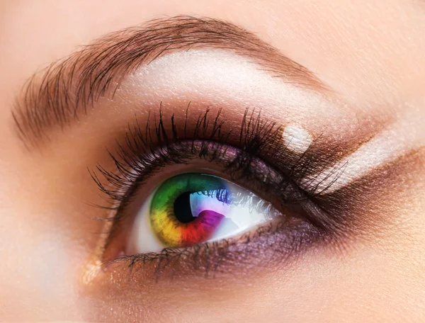 Close up Colourful human eye with makeup — Stock Photo, Image