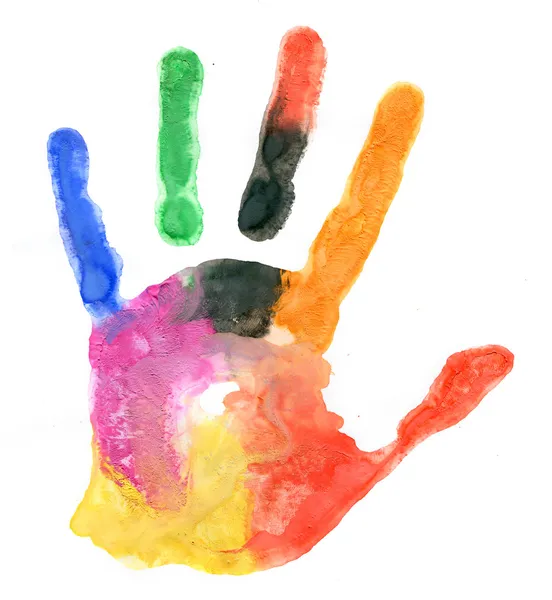 Крупним планом кольоровий друк рук на білому — стокове фото
