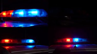 8K video. 4 video seti. Geceleri polis ışıkları yanıp sönüyor