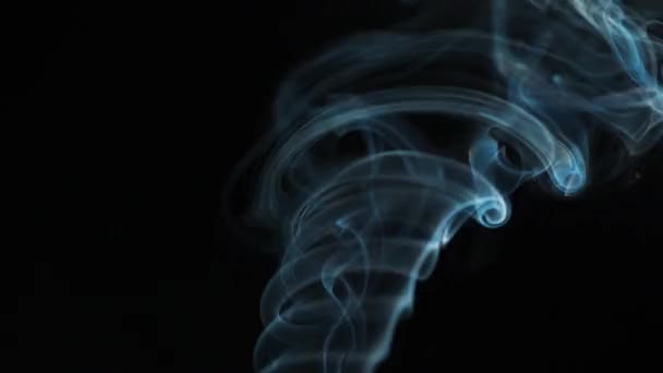 Abstrakcyjny dym wznosi się w pięknych wirach na czarnym tle — Wideo stockowe