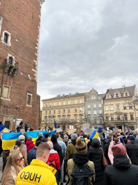 27.02.2022 Krakow, Polonya, protesto, Ukrayna 'ya destek