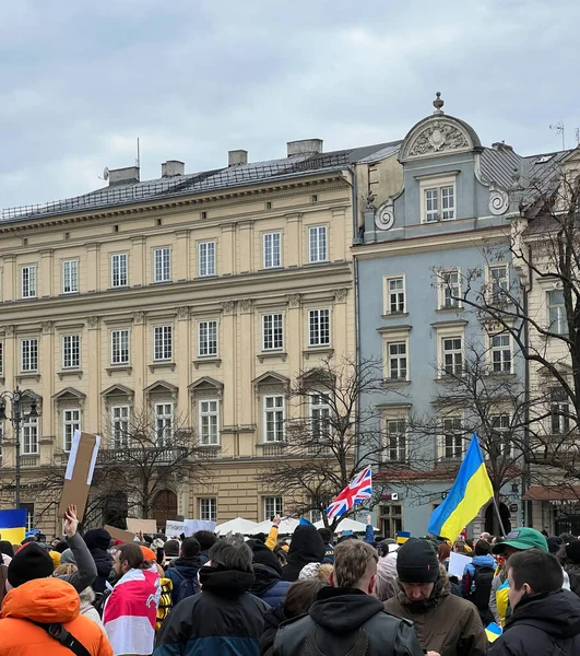 2022 Cracóvia Polónia Protesto Apoio Ucrânia — Fotografia de Stock