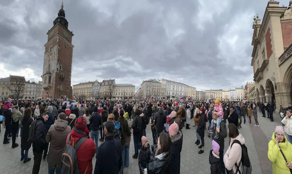 2022 Cracóvia Polónia Protesto Apoio Ucrânia — Fotografia de Stock