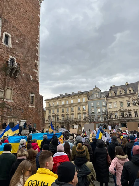 2022 Cracóvia Polónia Protesto Apoio Ucrânia — Fotografia de Stock