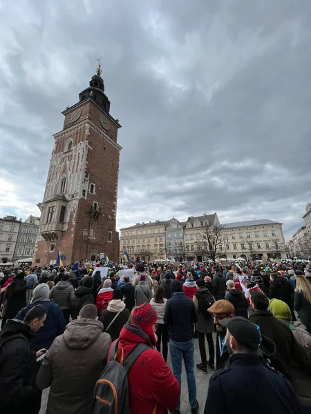 2022 Kraków Polska Protest Wsparcie Ukrainy — Zdjęcie stockowe