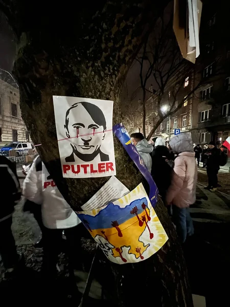 2022 Kraków Polska Protest Wsparcie Ukrainy — Zdjęcie stockowe