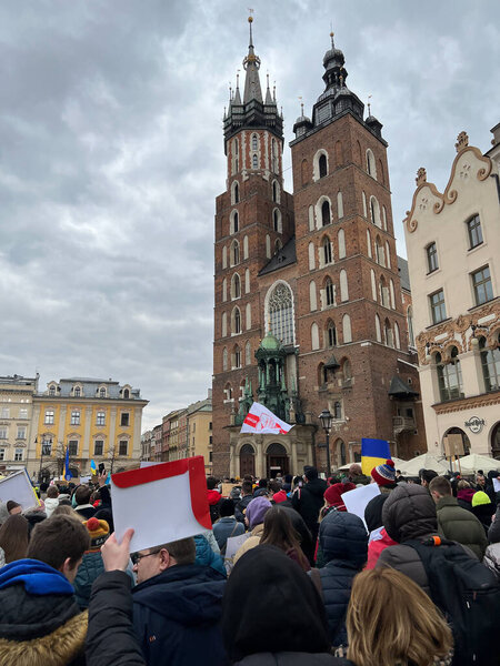 2022 Krakow Poland Protest Support Ukraine Stock Picture