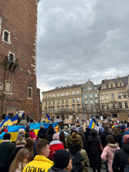 2022 Krakow Poland Protest Support Ukraine Royalty Free Stock Images