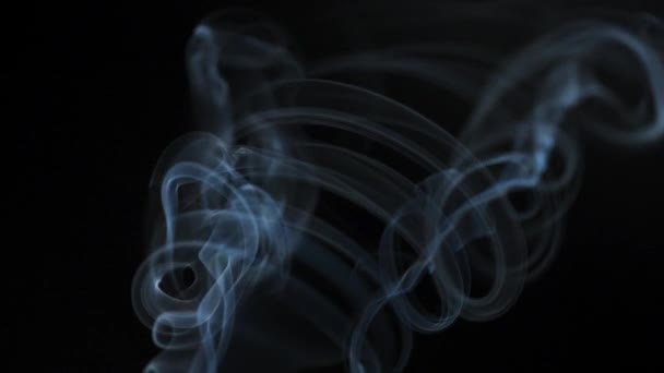 De la fumée abstraite s'élève dans de beaux tourbillons sur fond noir. Mouvement lent — Video