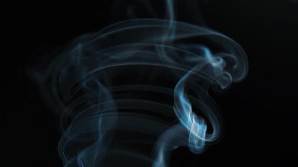 El humo abstracto se levanta en hermosos remolinos sobre un fondo negro. Movimiento lento — Vídeos de Stock