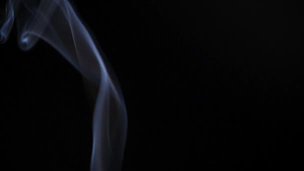 A fumaça abstrata sobe em belos redemoinhos em um fundo preto. Movimento lento — Vídeo de Stock