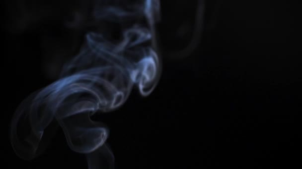 抽象的烟在黑色背景的美丽漩涡中升起.慢动作 — 图库视频影像