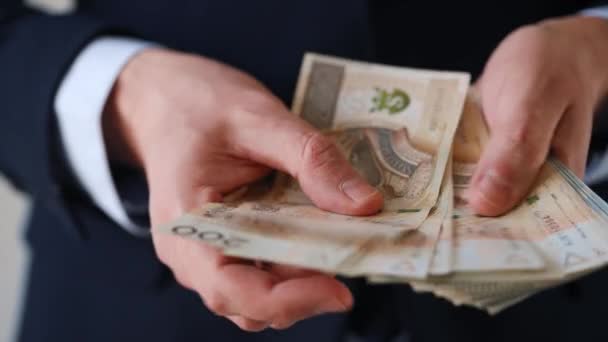 폴란드의 블로 티 지폐를 계산하는 화려 한 옷차림의 남자. — 비디오