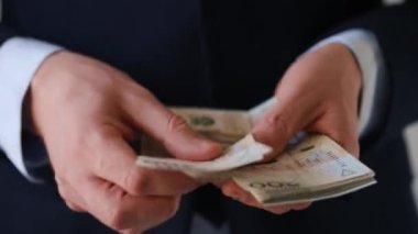 Polonya zloti paraları sayan resmi giysili bir adam..