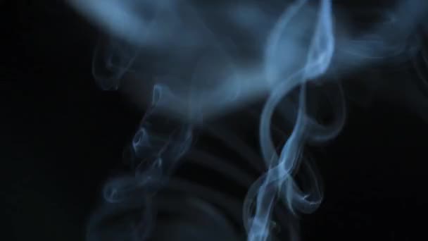 La fumée abstraite monte dans de beaux tourbillons sur un fond noir. — Video