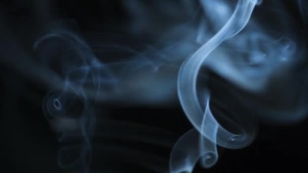 Abstracte rook stijgt op in prachtige wervelingen op een zwarte achtergrond. Langzame beweging — Stockvideo
