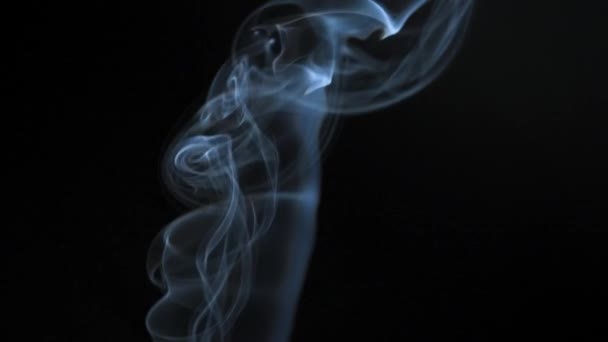 Abstrakt rök stiger upp i vackra virvlar på en svart bakgrund. Långsamma rörelser — Stockvideo