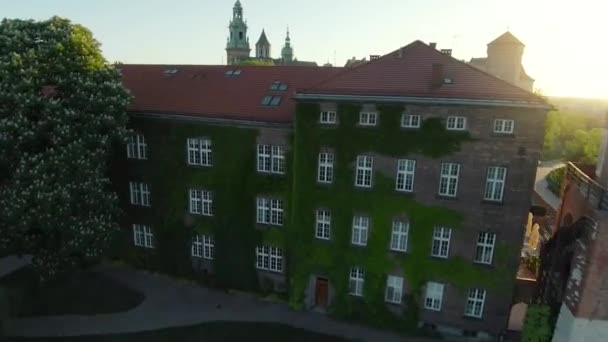 Flygfoto Över Wawel Kungliga Slottet Och Katedralen Tidigt Morgonen Gryningen — Stockvideo