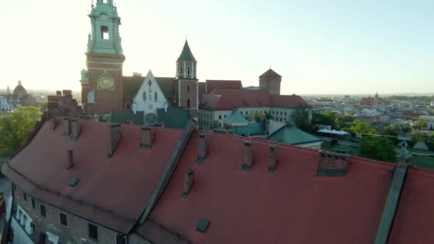 Vue Aérienne Château Royal Wawel Cathédrale Tôt Matin Aube Panorama — Video