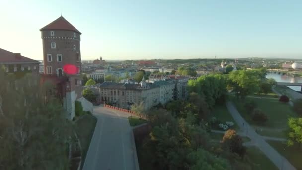Sabahın Erken Saatlerinde Wawel Kraliyet Kalesi Katedral Vistula Nehri Nin — Stok video