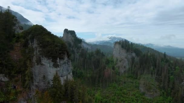 Widok Lotu Ptaka Skalisty Krajobraz Górski Tatry Wysokie Słowacja — Wideo stockowe