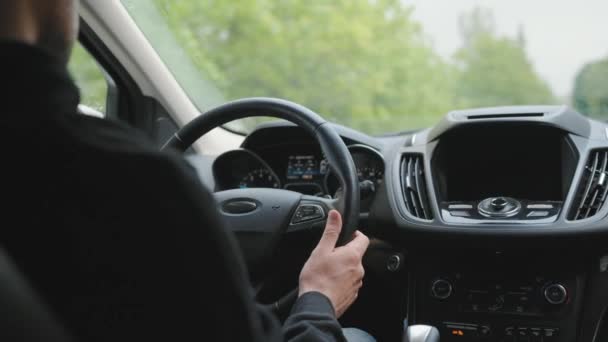 Man Drives Car Road Rain View Drivers Shoulder — Stock Video