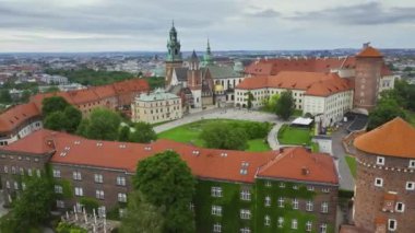 Flying around the Wawel royal Castle, Cathedral. Krakow, Poland. Accelerated video