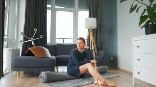 Woman Sits Middle Room Deep Thought She Needs Clean She — Stok Video