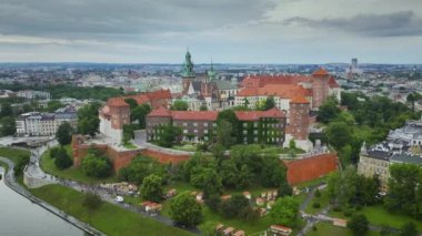 Aerial view of Wawel royal Castle, Cathedral and panorama of the city on the background. Krakow, Poland.