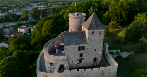 Flight Castle Bedzin Sunset Upper Silesia Poland Stone Medieval Gothic — Wideo stockowe