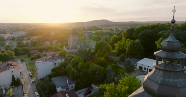 Aerial View Castle Bedzin Sunset Upper Silesia Poland Stone Medieval — Wideo stockowe