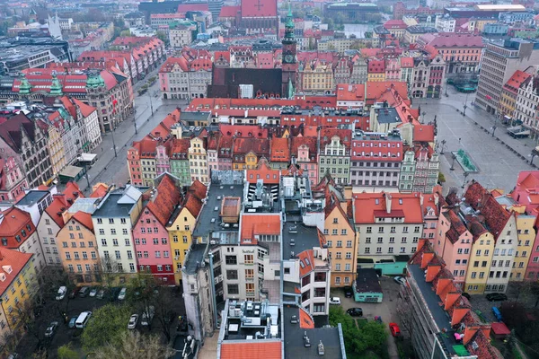 Pemandangan Udara Dari Pusat Bersejarah Wroclaw Market Square Dan Old — Stok Foto