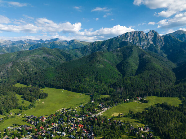 Aerial View Zakopane Tatra Mountains Beautiful Landscape Houses Foot Mountains Stock Image