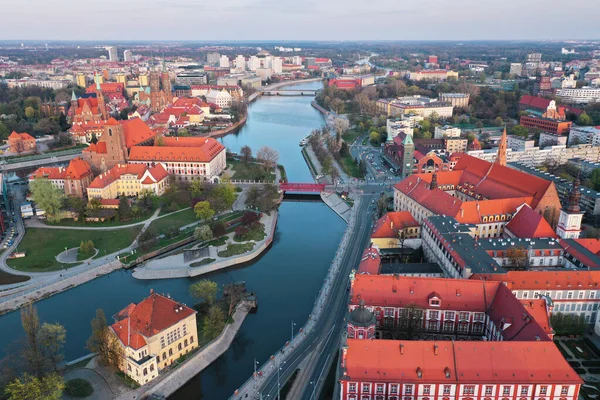 Vedere Aeriană Centrului Istoric Orașului Râului Odra Stare Myasto Wroclaw Fotografie de stoc