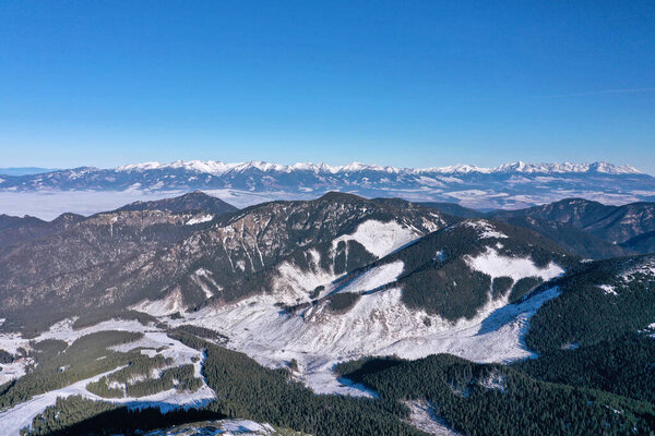 Aerial View Snowy Rocky High Tatras Mountains Clear Weather Slovakia Stock Image