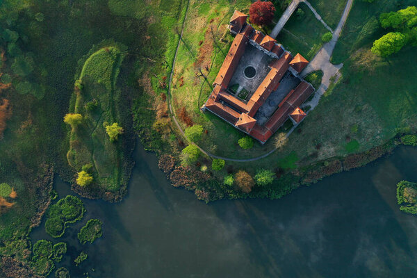 Top View Svirzh Castle Lviv Ukraine Summer Lake Surrounding Landscape Stock Picture