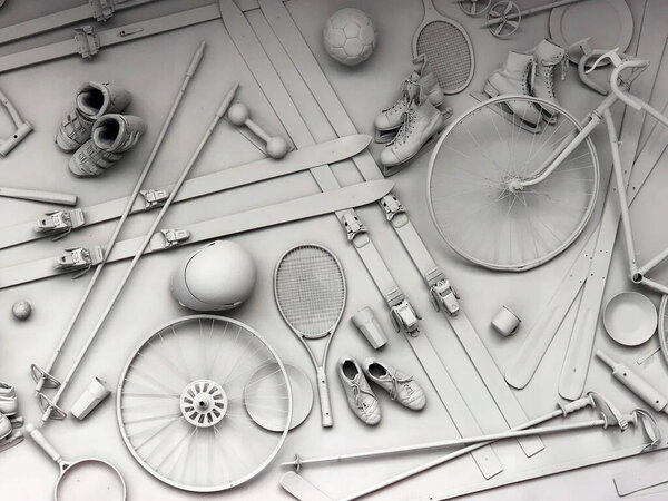 Still Life Group Sports Equipment Background White Colour Fitness Healthy Royalty Free Stock Images