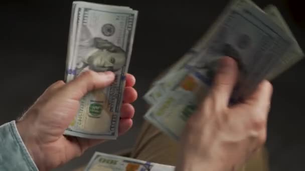 Male Hands Counting Dollar Bills Paying Cash Concept Investment Success — Vídeo de stock