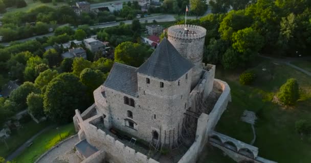 Flight Castle Bedzin Sunset Upper Silesia Poland Stone Medieval Gothic — 图库视频影像