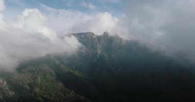 Yazın güzel dağ manzarası, orman ve kayalar. Bulutların arasında uçuyor. Zakopane, Tatra dağları, Polonya