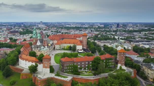 Aerial View Wawel Royal Castle Cathedral Panorama City Background Krakow — Vídeo de stock