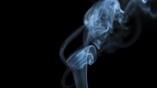 Abstracte Rook Stijgt Prachtige Wervelingen Een Zwarte Achtergrond Langzame Beweging — Stockvideo